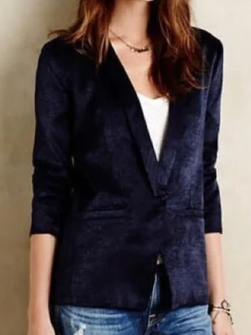 Capulet Navy Textured Open Front Blazer Size Small - Picture 1 of 8